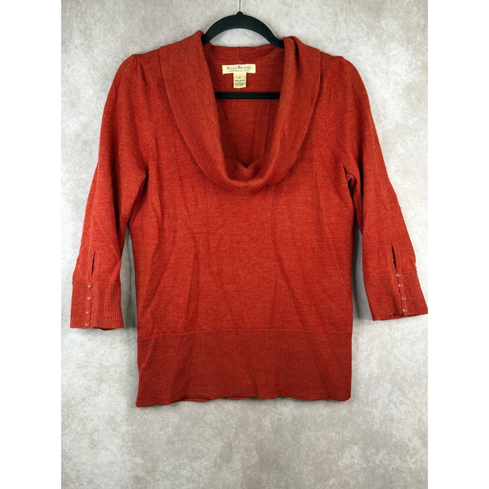 Susan Bristol‎ Sweater Womens Small Burnt Orange 100% Merino Wool Cowl Neck
